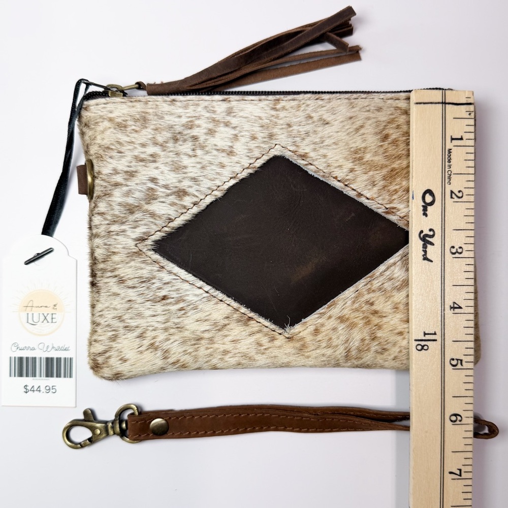 Hair-on Hide Wristlet Clutch with Brown Leather Diamond - Picture 6 of 6